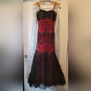 Red and Black Custom Gothic Evening Gown